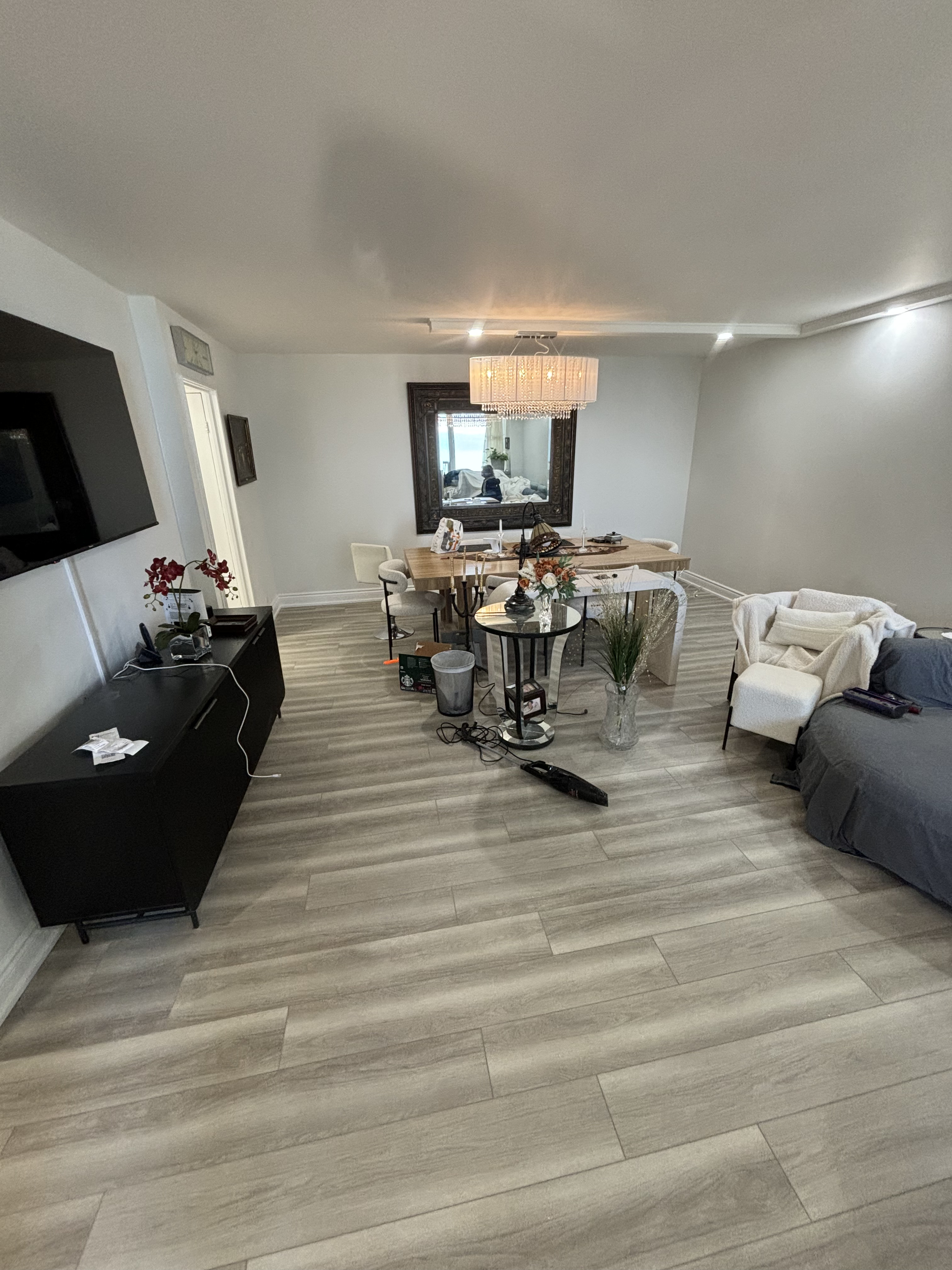 Luxury vinyl plank flooring installation in progress